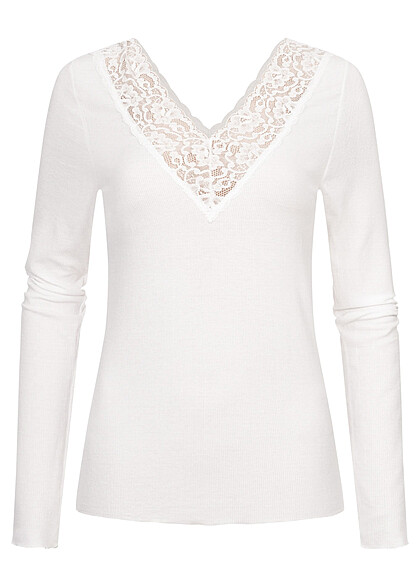 Maglione con tessuto testurizzato e dettagli in pizzo bianco