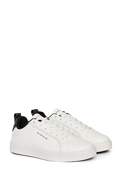 Tom Tailor Heren Sneaker van kunstleer met veters wit zwart