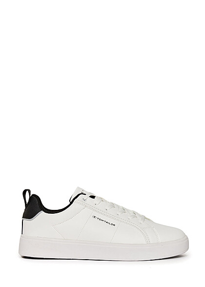 Tom Tailor Heren Sneaker van kunstleer met veters wit zwart