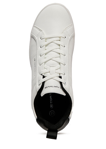 Tom Tailor Heren Sneaker van kunstleer met veters wit zwart