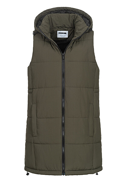 Noisy May Dames NOOS Gewatteerd vest met kap en 2 zakken olijfgroen - Art.-Nr.: 22070141