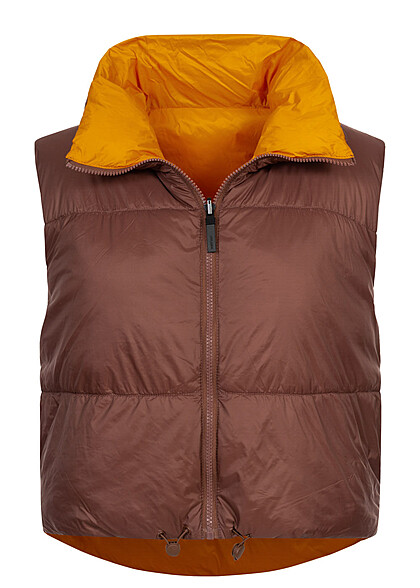 Noisy May Dames Omkeerbaar vest met hoge kraag bruin oranje - Art.-Nr.: 22070146