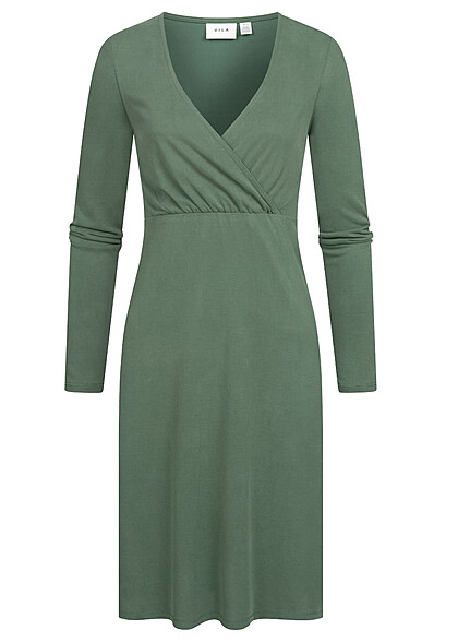 VILA Dames NOOS Wikkel-look jurk met lange mouwen groen