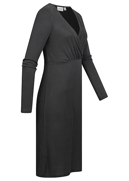 VILA Dames NOOS Wikkel-look jurk met lange mouwen zwart