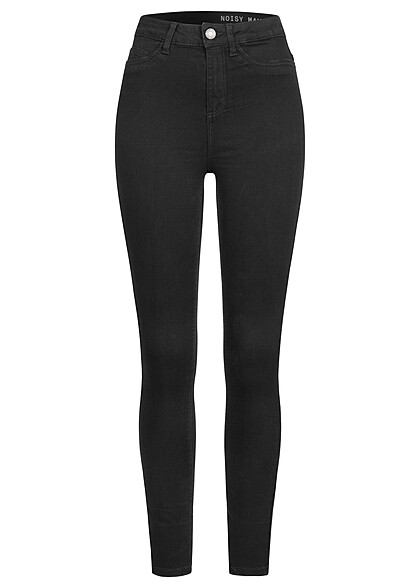 Noisy May Dames NOOS Hoog uitgesneden jeansbroek met 5 zakken zwart