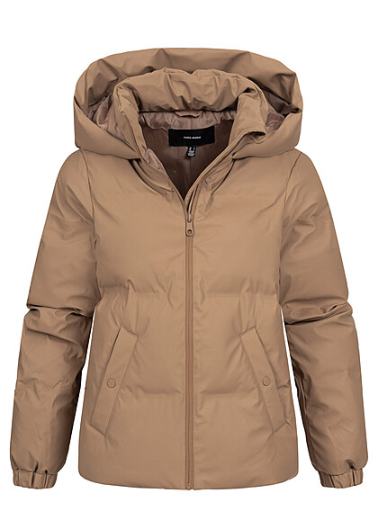 Vero Moda Dames Gewatteerd Jas met rits en capuchon bruin