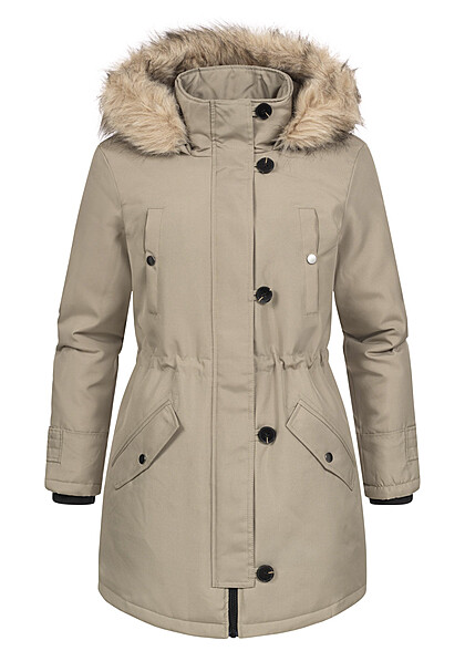 Vero Moda Dames Parka jas met imitatiebont en 2 zakken grijsbruin