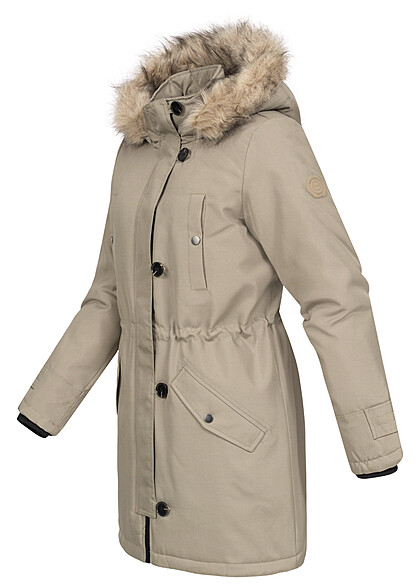 Vero Moda Dames Parka jas met imitatiebont en 2 zakken grijsbruin