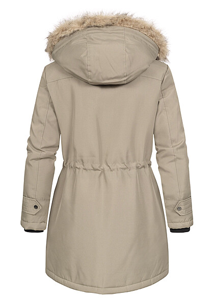 Vero Moda Dames Parka jas met imitatiebont en 2 zakken grijsbruin