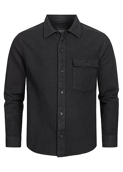 ONLY & SONS Heren Basic Overhemd met knopen en borstzak zwart - Art.-Nr.: 22080125