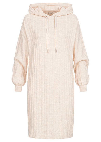 ONLY Dames Gebreide jurk met kap en structuurstof beige