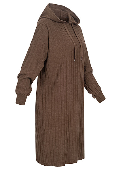 ONLY Dames Gebreide jurk met kap en structuurstof bruin