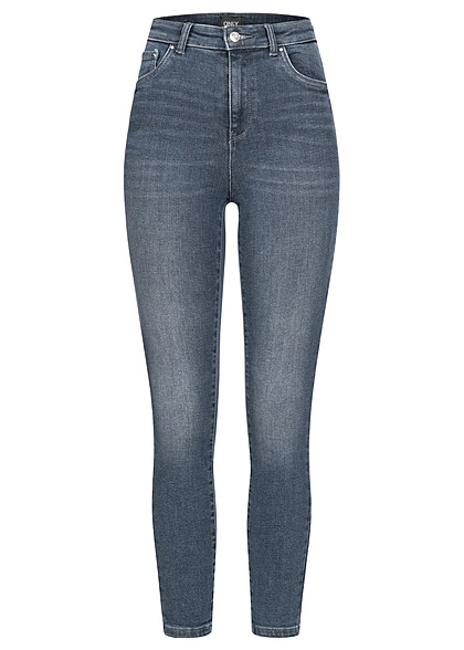 ONLY Dames NOOS Hoog uitgesneden jeansbroek met 5 zakken donkerblauw