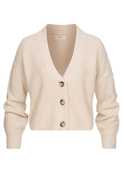 ONLY Dames NOOS Gebreid vest met V-hals en knopen beige