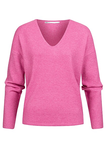 ONLY Dames NOOS Gebreide trui met V-hals en geribde boorden roze