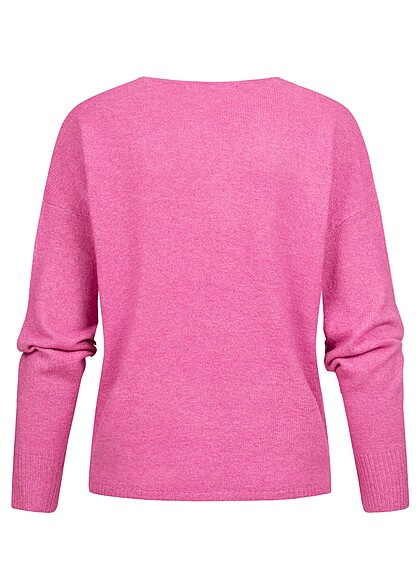 ONLY Dames NOOS Gebreide trui met V-hals en geribde boorden roze