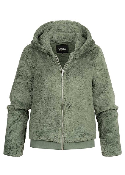 ONLY Dames Rits-Hoodie met teddybont en 2 zakken groen