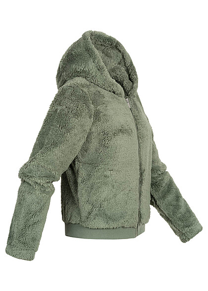 ONLY Dames Rits-Hoodie met teddybont en 2 zakken groen
