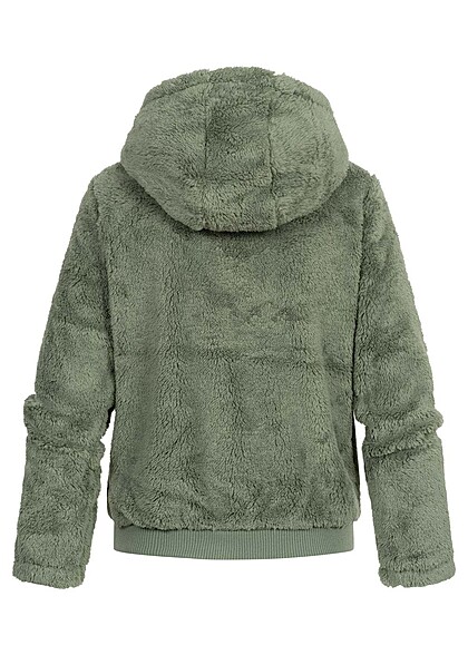 ONLY Dames Rits-Hoodie met teddybont en 2 zakken groen