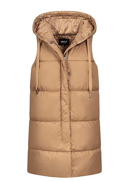 ONLY Dames Gewatteerd vest met kap en 2 zakken bruin