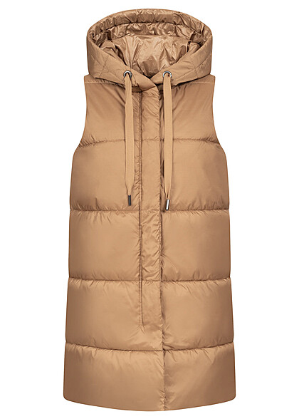 ONLY Dames Gewatteerd vest met kap en 2 zakken bruin