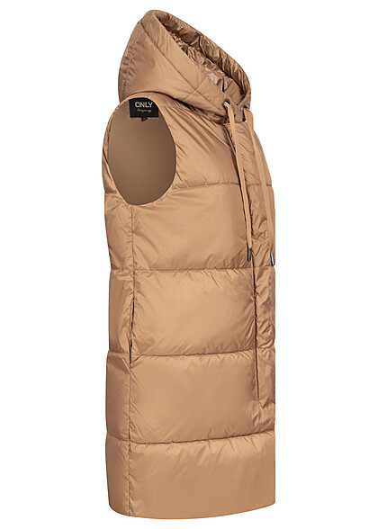 ONLY Dames Gewatteerd vest met kap en 2 zakken bruin