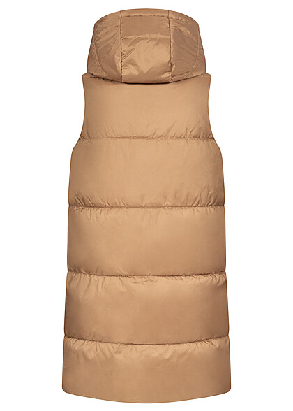ONLY Dames Gewatteerd vest met kap en 2 zakken bruin