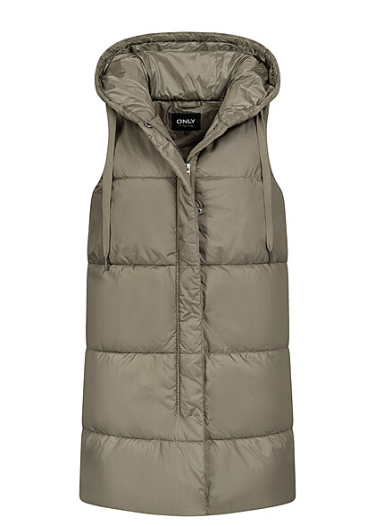 ONLY Dames Gewatteerd vest met kap en 2 zakken groen