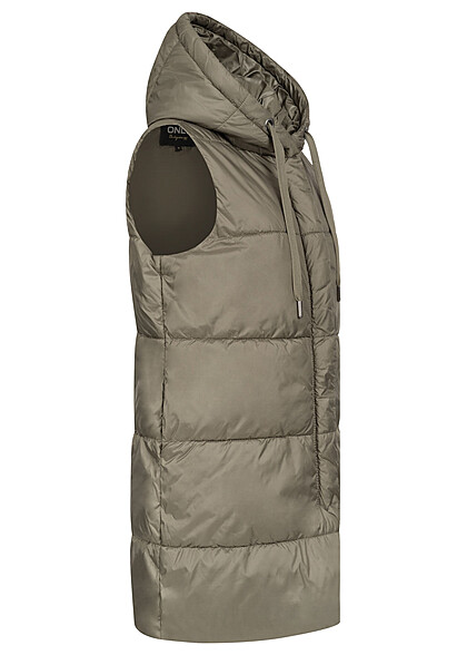 ONLY Dames Gewatteerd vest met kap en 2 zakken groen
