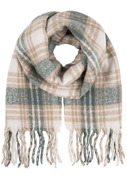 ONLY Dames 200x55cm Sjaal met franjes en ruitjesmotief groen