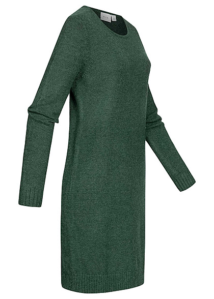 VILA Dames NOOS Gebreide jurk met geribde zoom donkergroen