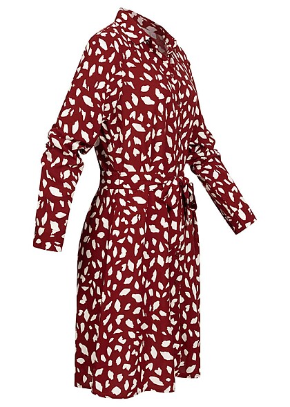 VILA Dames NOOS Jurk met lange mouwen en knopen print rood wit