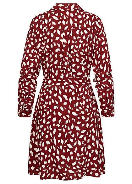 VILA Dames NOOS Jurk met lange mouwen en knopen print rood wit
