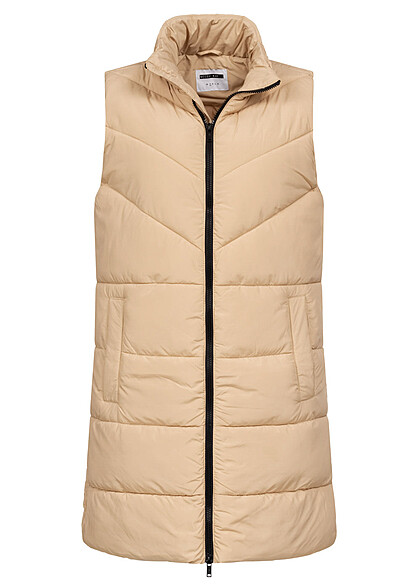 Noisy May Dames NOOS Gewatteerd vest met hoge hals en 2 zakken beige