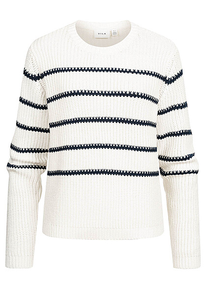 VILA Dames Basic gebreide trui met strepen wit marineblauw - Art.-Nr.: 22080326