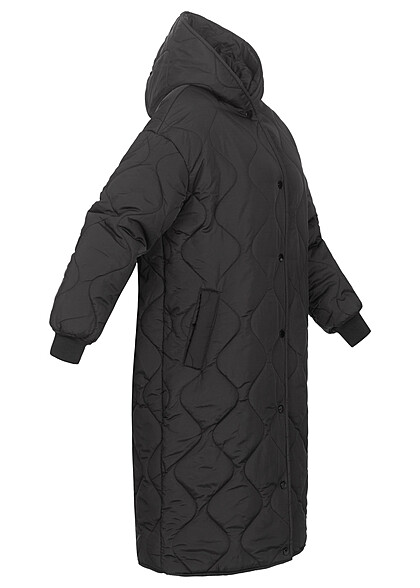 VILA Dames lange gewatteerde jas met kap en 2 zakken zwart