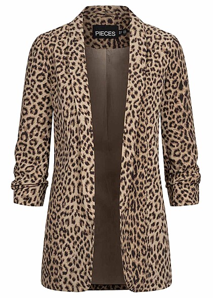 Pieces Dames NOOS Blazer met 3/4 mouwen en leo-print beige bruin