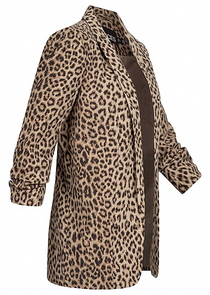 Pieces Dames NOOS Blazer met 3/4 mouwen en leo-print beige bruin