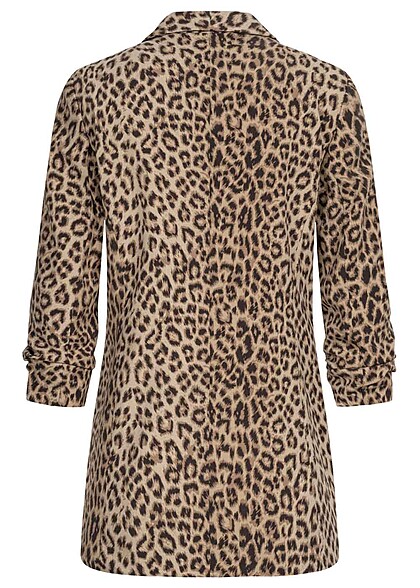 Pieces Dames NOOS Blazer met 3/4 mouwen en leo-print beige bruin