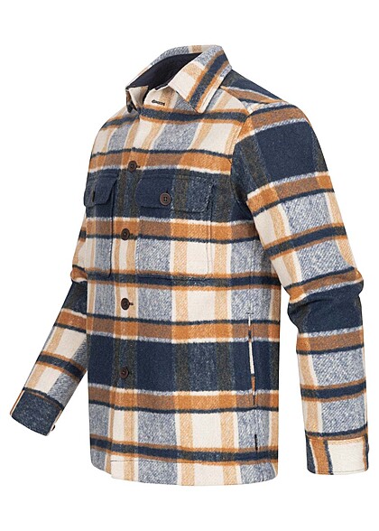 Indicode Heren Jas met 4 zakken en ruitjesmotief marineblauw bruin