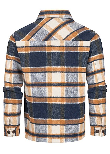 Indicode Heren Jas met 4 zakken en ruitjesmotief marineblauw bruin