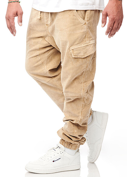 Indicode Heren Koord Cargo Broek met 6 zakken beige