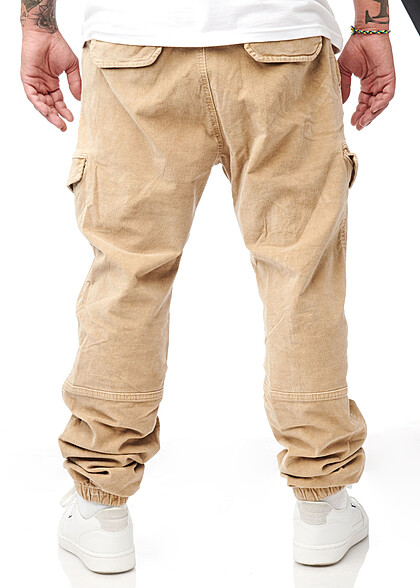 Indicode Heren Koord Cargo Broek met 6 zakken beige