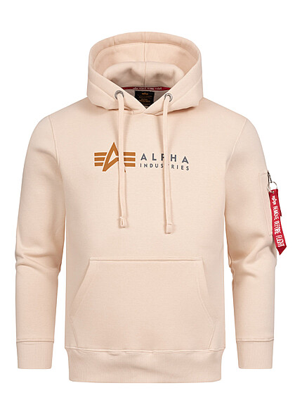 Alpha Industries Heren Hoodie met kangoeroezak en logoprint wit