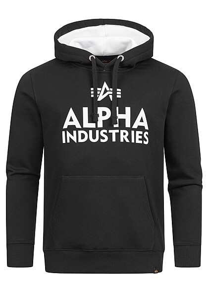 Alpha Industries Heren Hoodie met kangoeroezak en logoprint zwart wit