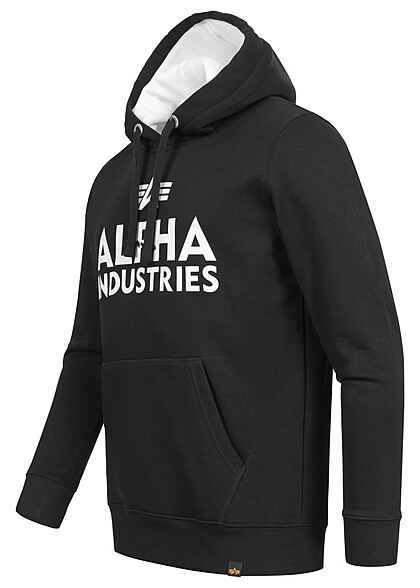 Alpha Industries Heren Hoodie met kangoeroezak en logoprint zwart wit