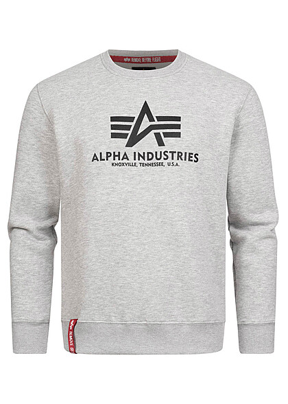 Alpha Industries Heren Basic Sweater met logo-opdruk lichtgrijs zwart