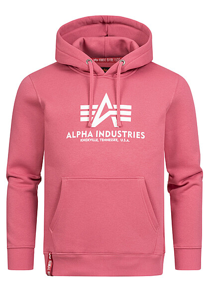 Alpha Industries Heren Basic Hoodie met kangoeroezak en logoprint roze
