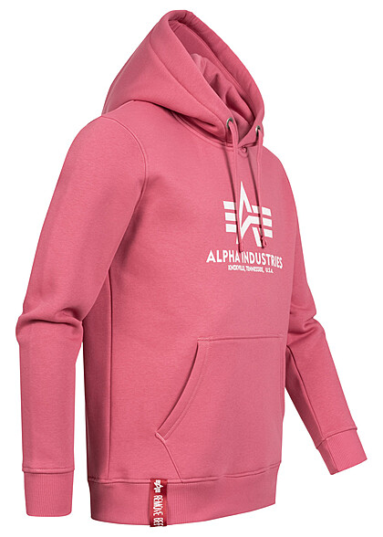Alpha Industries Heren Basic Hoodie met kangoeroezak en logoprint roze