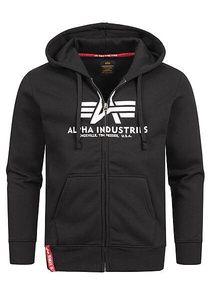 Alpha Industries Heren Basic Zip-Hoodie met 2 zakken en logo-opdruk zwart